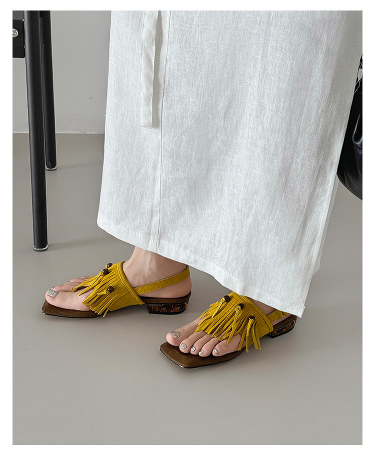 Karin Luna  Tassel Series~Spot Goods  In-stock Clip-toe Square Toe Sandals