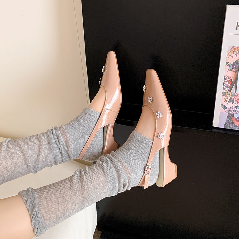 Karin Luna In Stock  Spot Goods  Rhinestone Small Square Toe Closed-Toe Sandals