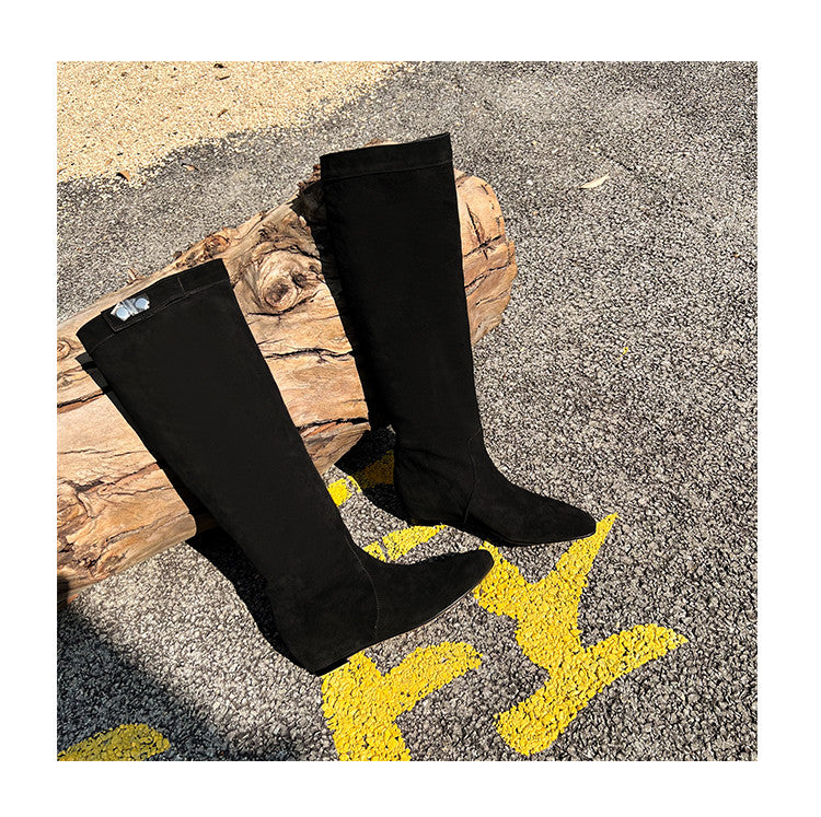 Karin Luna In Stock Spot Goods  Bestselling Suede Leather Sold Out Fast: Pile of Matte Inner Height-Increasing Western Boots