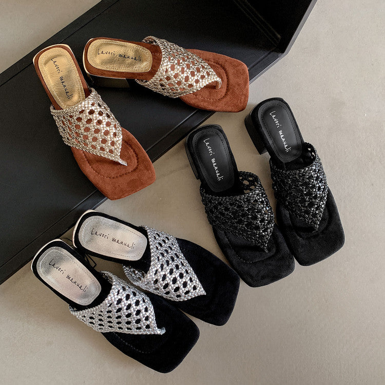 Karin Luna Hot-Selling Braided Style  In stock Toe-strap Woven Sofa Insole Slippers
