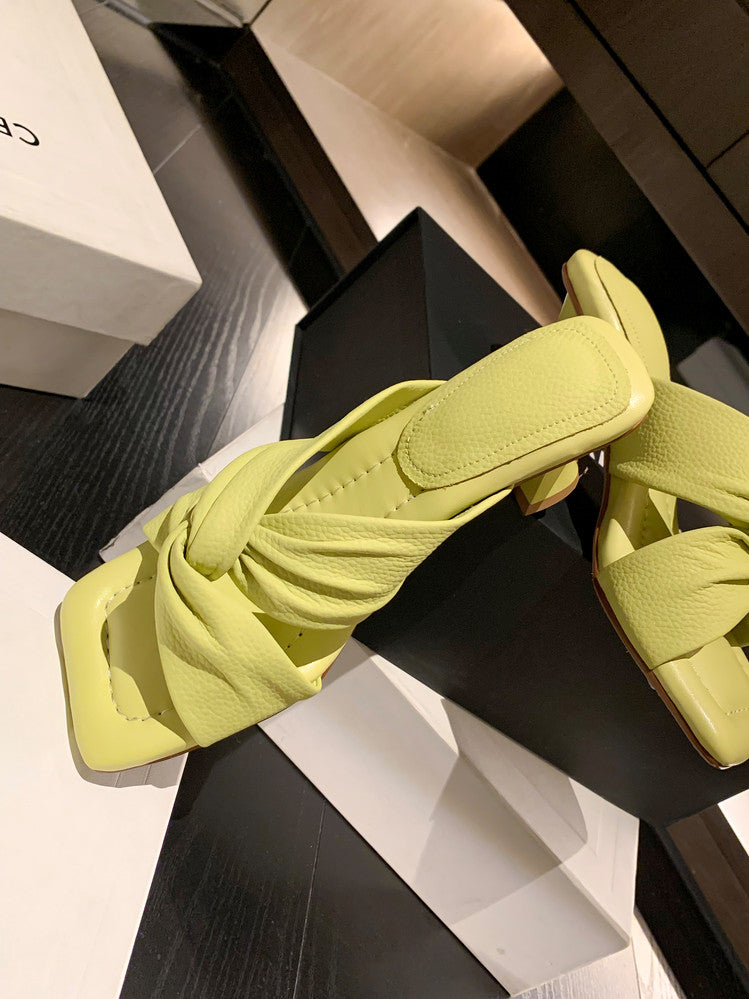 Karin Luna In Stock In Stock  Comfortable Cross Strap  Airy High Heel Square Toe Slippers