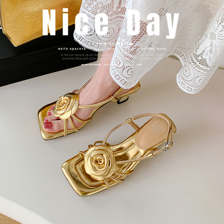 Karin Luna Exquisite Camellia ~French Retro Open-Toe Sandals
