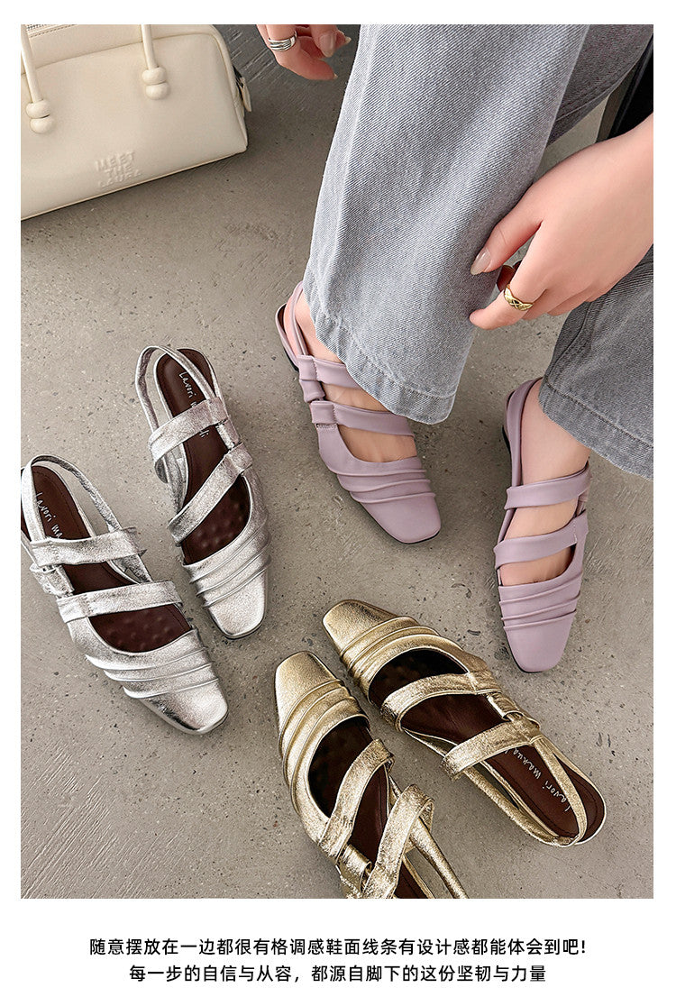 Karin Luna In Stock In Stock Minimalist Soft Upper Small Square Toe Chunky Heel Sandals
