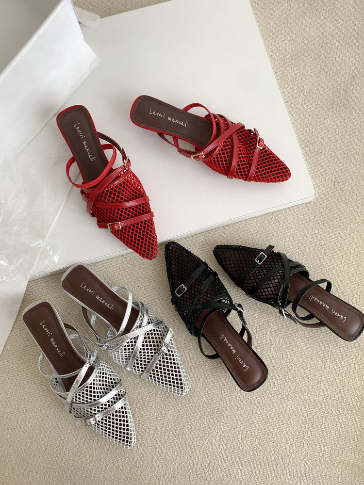 Karin Luna In Stock  Spot Goods  Mesh Series Elegant Closed-Toe Belt Buckle Slippers