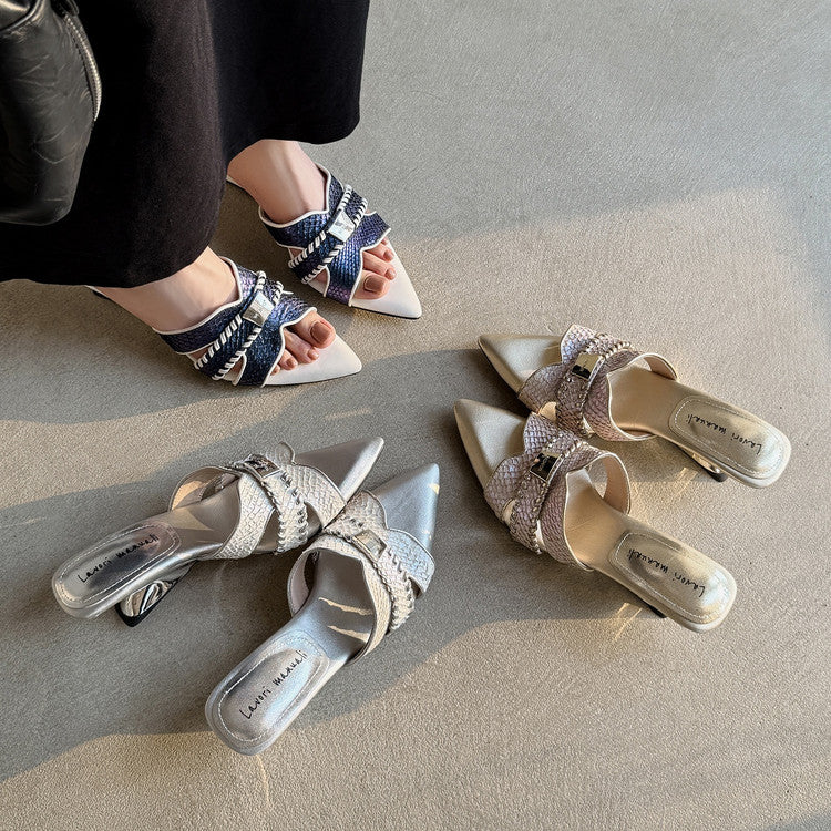 Karin Luna Fish Skin Series~Minimalist Pointed Toe Hot-Selling Unique Heel Slippers