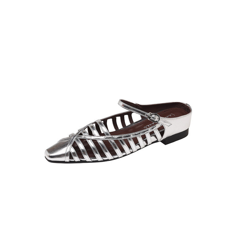 Karin Luna In Stock Spot Goods   French Retro Hollow Small Square Toe One-Strap Slippers