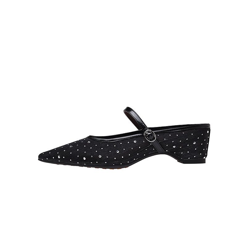 Karin Luna In Stock Spot Goods  Breathable Mesh Fabric Embellished Hand Drill Pointed Toe Slippers