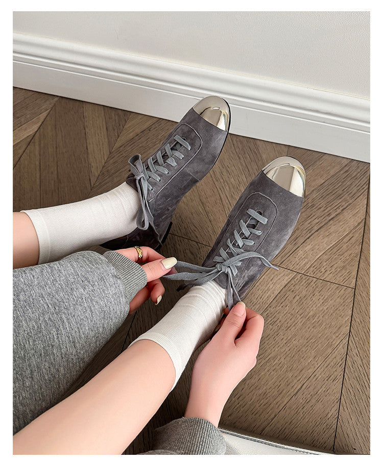 Karin Luna In Stock In Stock  High-end Metal Toe Lace-up Flats