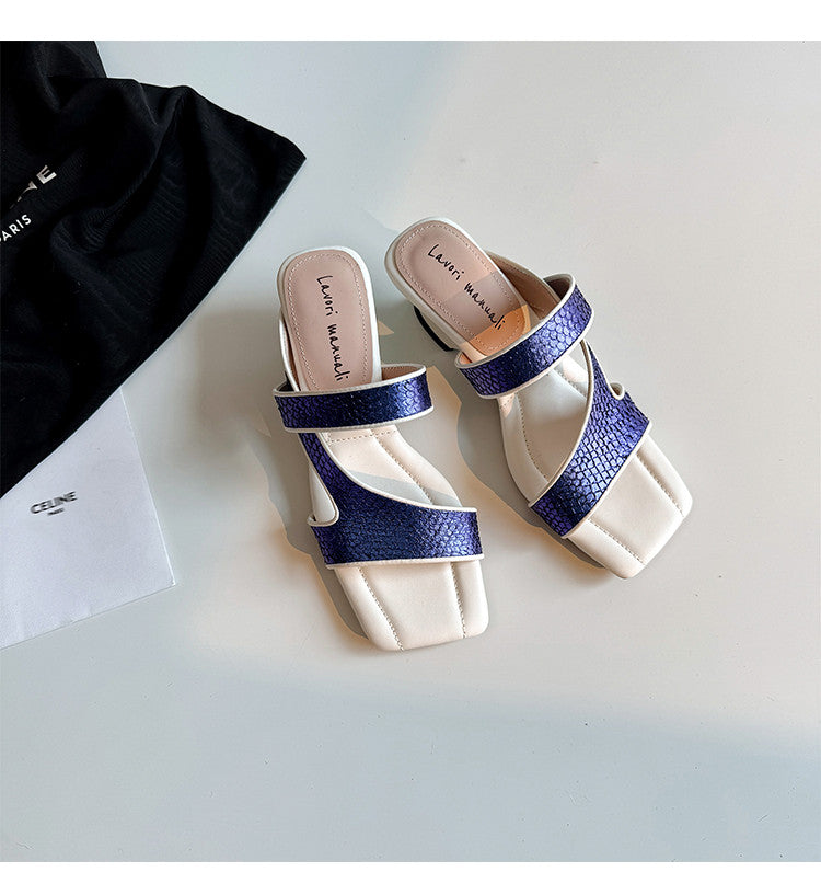 Karin Luna Fish Skin Series~Minimalist Square Toe Popular Irregular Heel Slippers