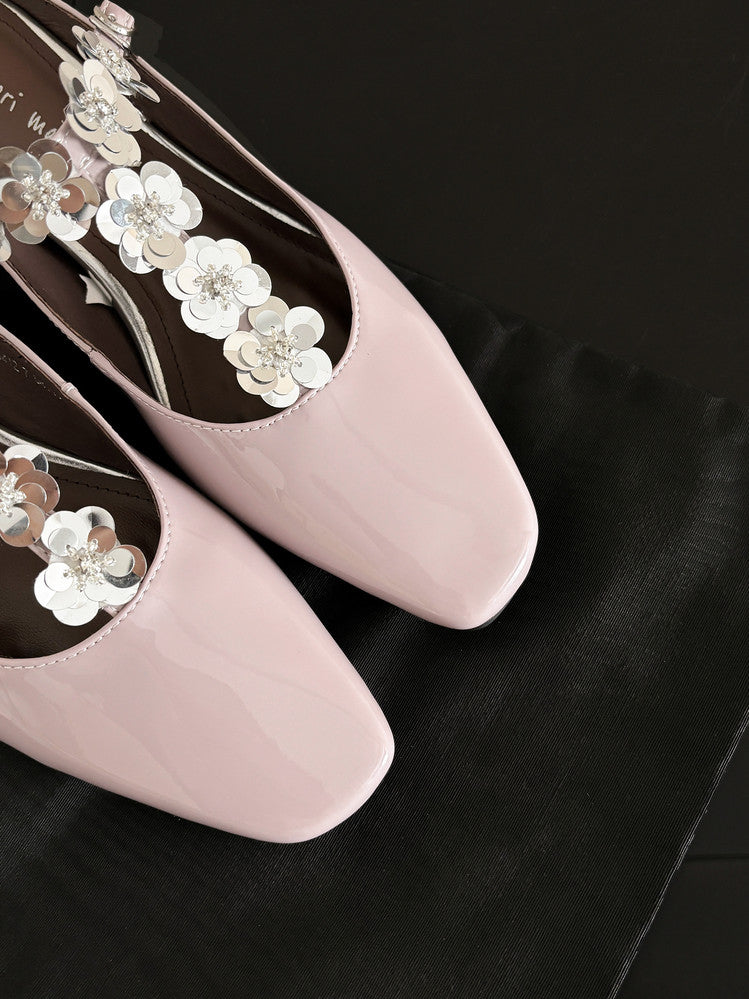 Karin Luna In Stock Spot Goods  T Handmade Sequin Flower Square Toe Height-Increasing Closed-Toe Slippers