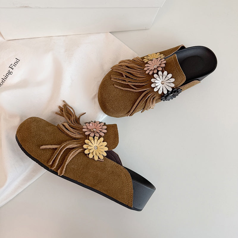 Karin Luna   Tassel Three-Dimensional Flower Thick-Soled Closed-Toe Slippers