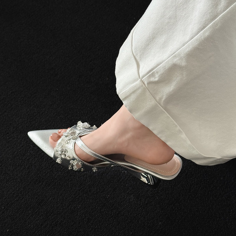 Karin Luna Bestseller Sequin Elements Elegant Pointed Toe Irregular Heel Slippers