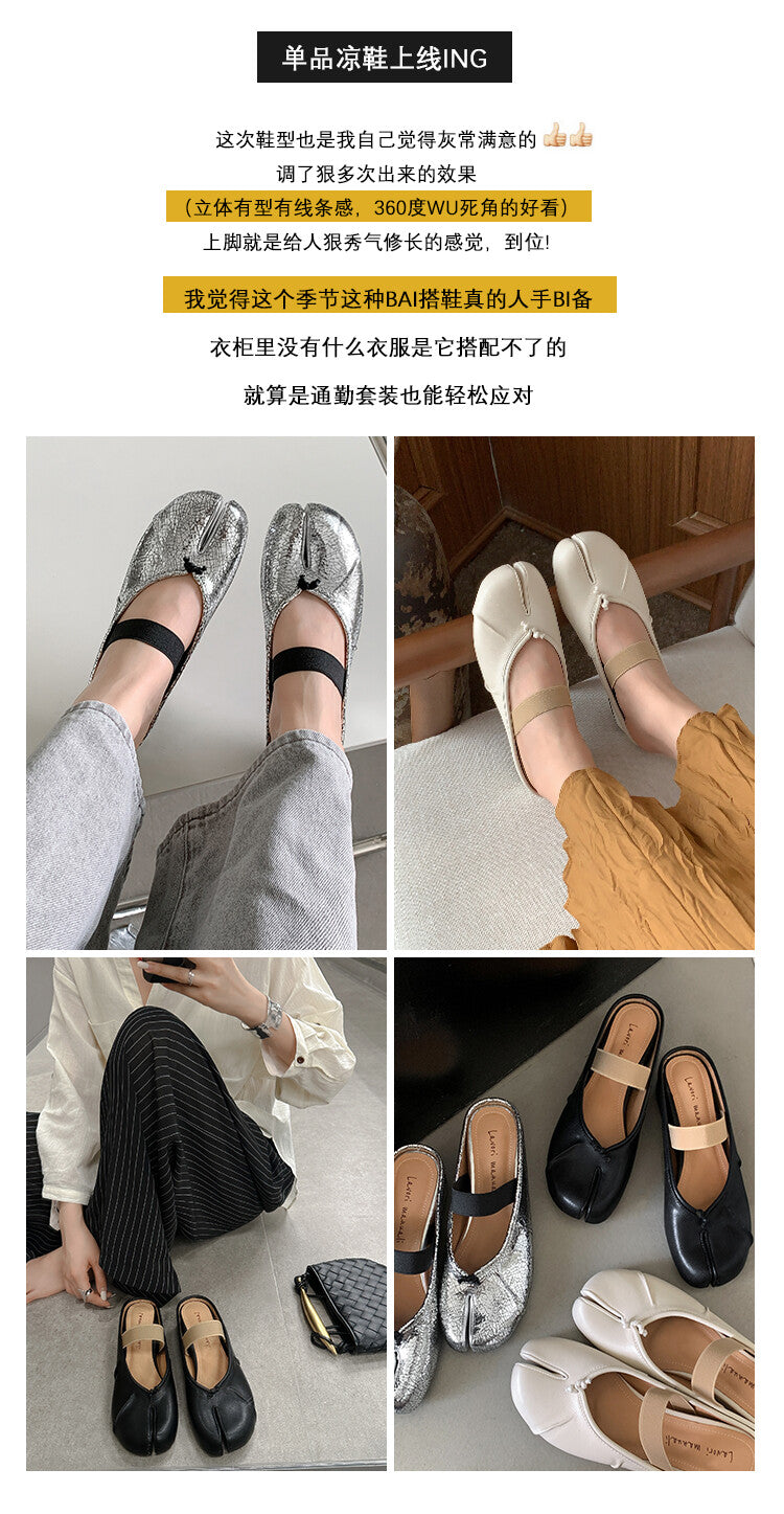 Karin Luna Classic Split-Toe Shoes  Explosive Pattern One-Strap Mary Jane Height-Increasing Full Leather Closed-Toe Slippers