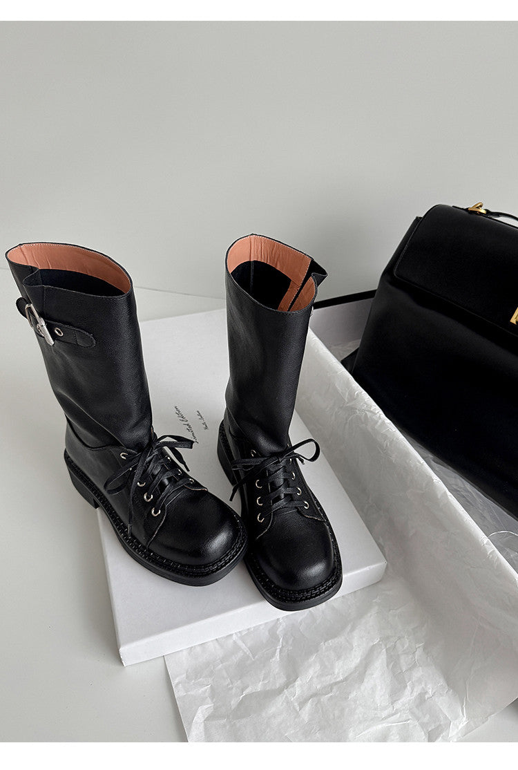 Karin Luna Bestseller Large Tube Thick Sole Martin Boots with Belt Buckle