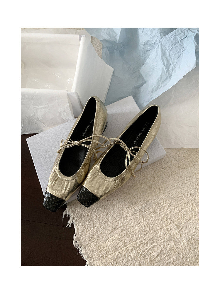 Karin Luna In Stock Spot Goods  Retro Sweet Bowknot Granny Wrinkled Single Shoes