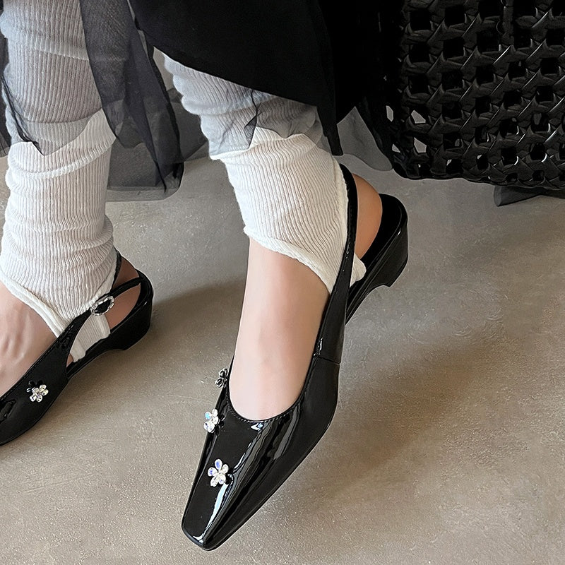Karin Luna In Stock  Spot Goods  Rhinestone Small Square Toe Closed-Toe Sandals