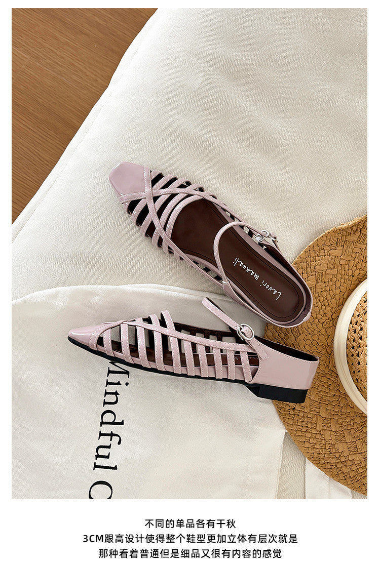 Karin Luna In Stock Spot Goods   French Retro Hollow Small Square Toe One-Strap Slippers
