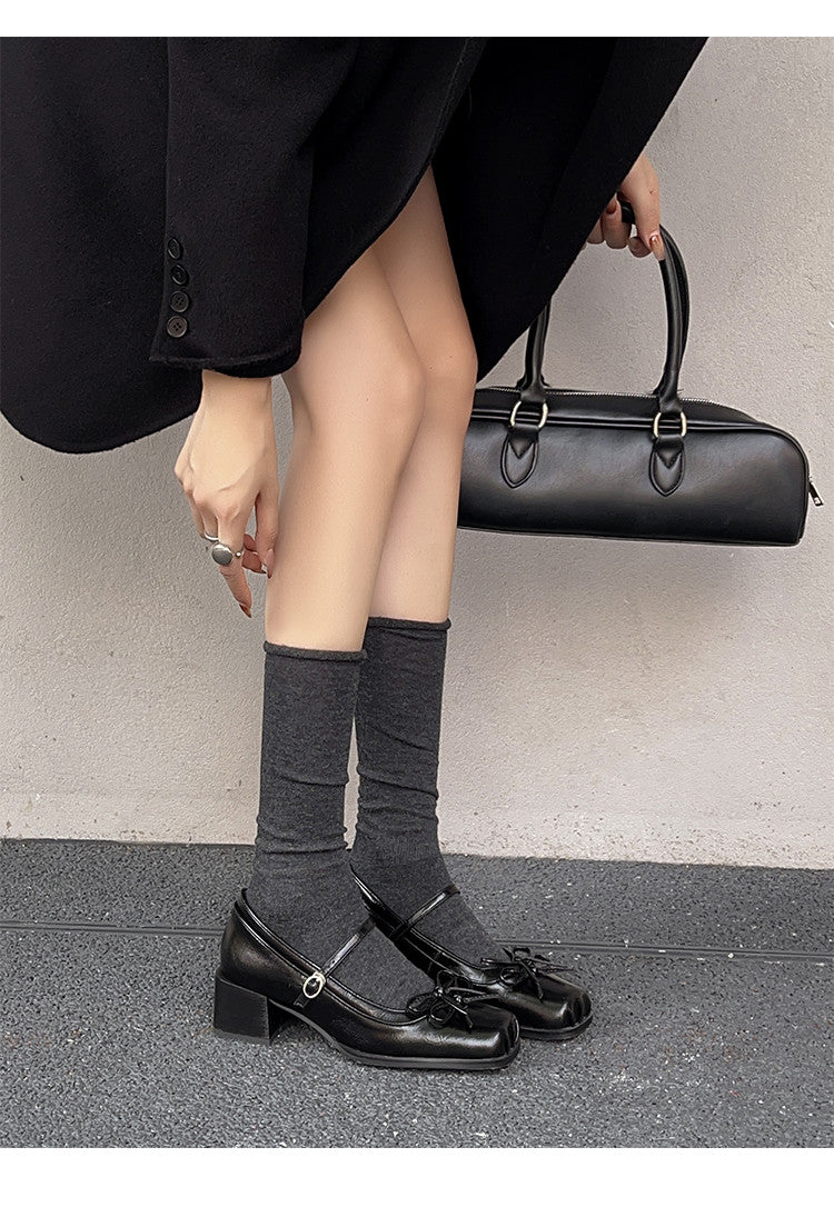 Karin Luna In Stock Spot Goods   One-strap Bowknot Square Toe Chunky Heel Mary Jane Shoes