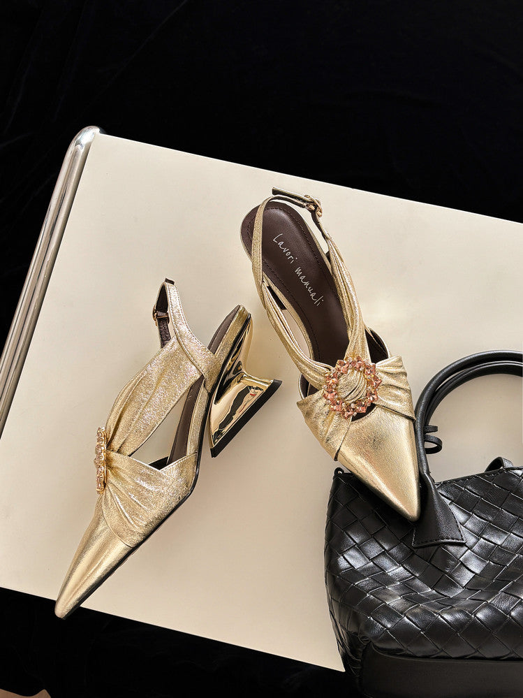 Karin Luna Bestseller Popular  Pointed Toe Irregular Heel Elegant Rhinestone Closed-Toe Sandals