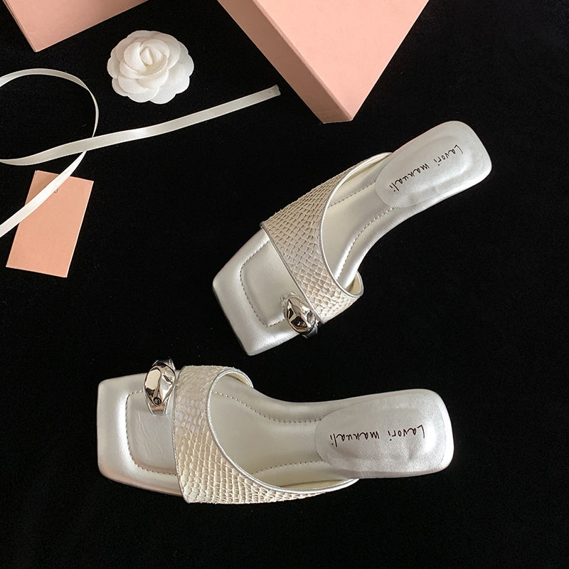 Karin Luna Fish Skin Series~Minimalist Square Toe Popular Irregular Heel Slippers