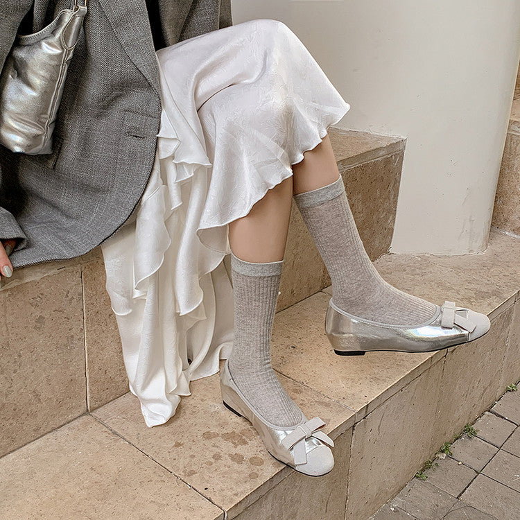 Karin Luna In Stock Spot Goods    Color Block Sweet Bowknot Hidden Wedge Shallow Mouth Flats