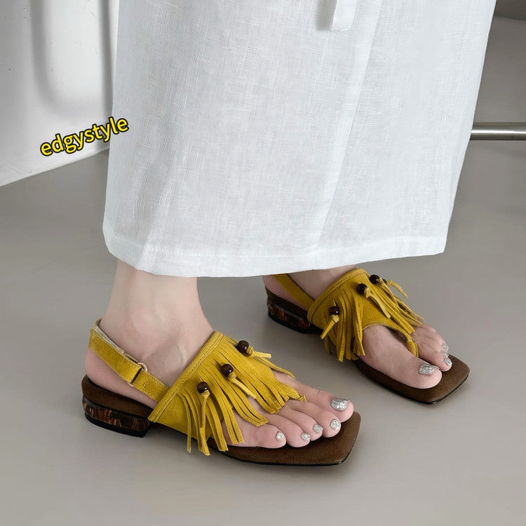 Karin Luna  Tassel Series~Spot Goods  In-stock Clip-toe Square Toe Sandals