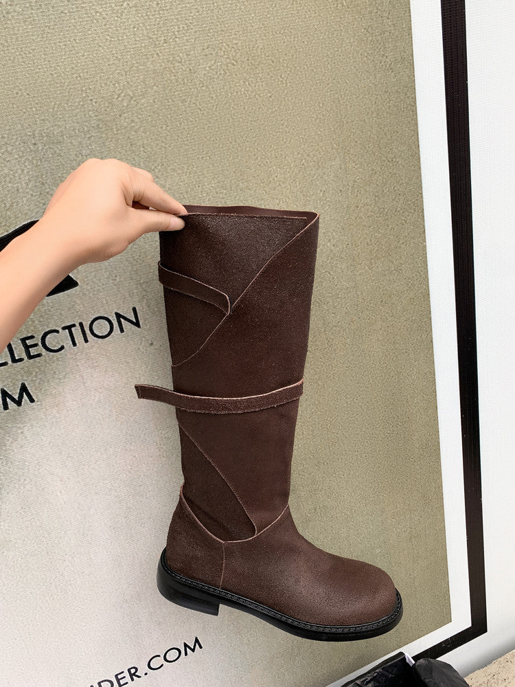 Karin Luna In Stock Spot Goods   Heavy-duty Edition Highly Consuming Material Round Toe Long Boots