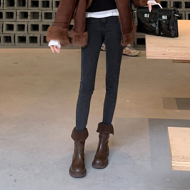Karin Luna Classic Basic Style   Convertible Foldable Hidden Buckle Snow Fur Shoes Full cowhide Basic Flat Short Boots
