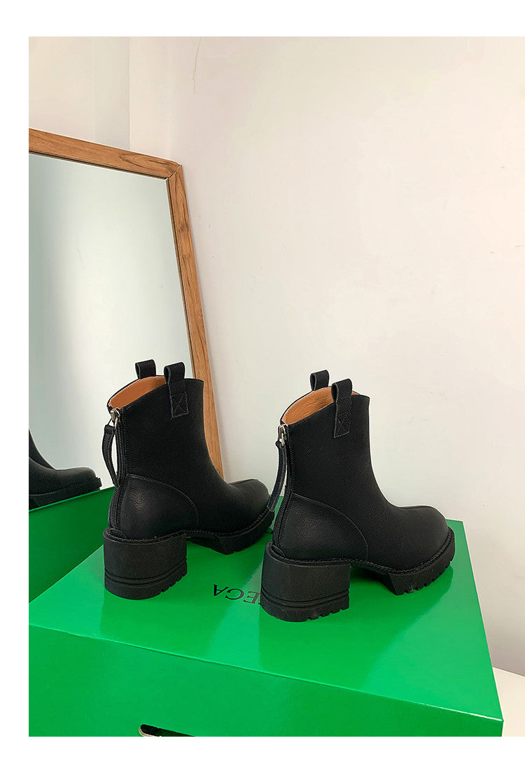 Karin Luna In Stock Versatile Round Toe Chunky Heel Ankle Boots
