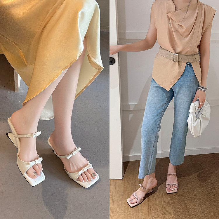 Karin Luna Hot Item Hot Item Self-Flow Square-Toe Irregular Heel Slippers