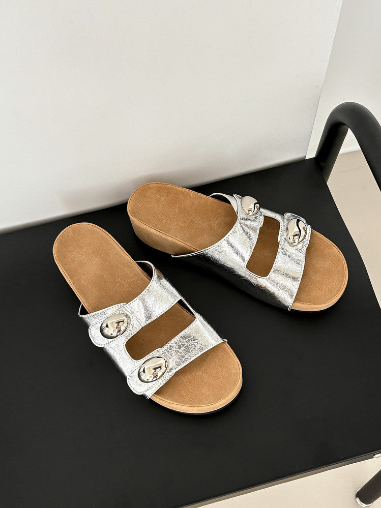Karin Luna   Casual Style   Thick Sole Belt Buckle Slide Sandals