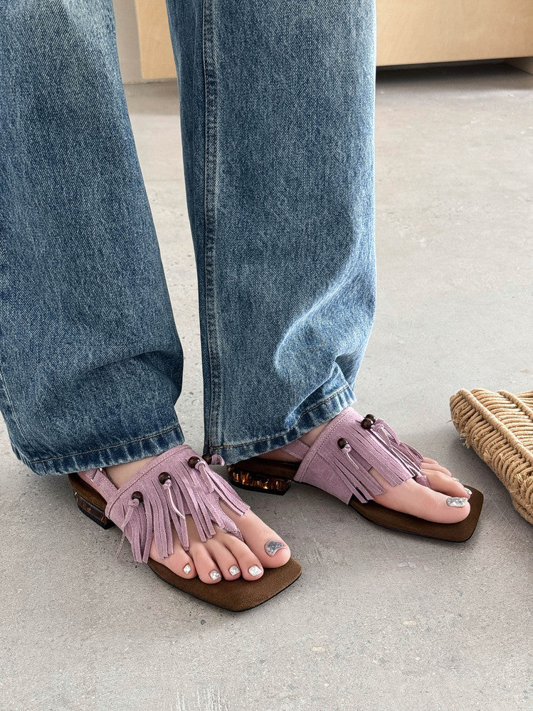 Karin Luna  Tassel Series~Spot Goods  In-stock Clip-toe Square Toe Sandals