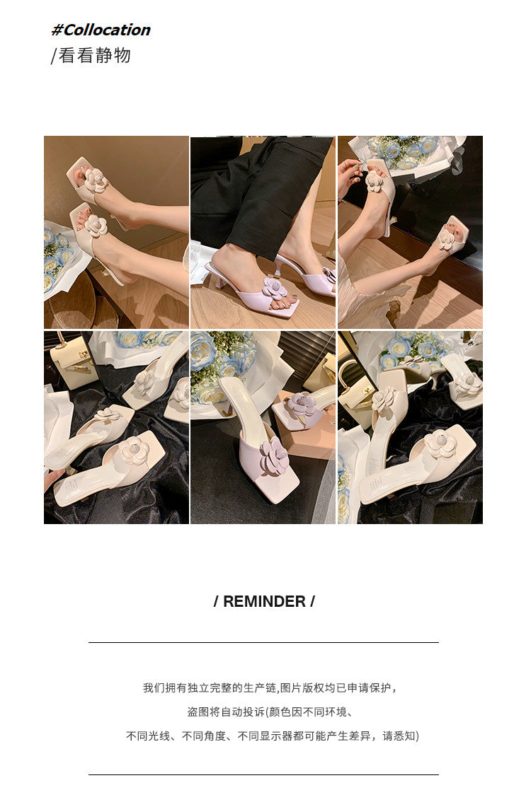 Karin Luna Flower of Wealth in the World~Says purple has a lot of charm Spot Goods Spot Goods  Three-Dimensional Camellia Elegant Sandals