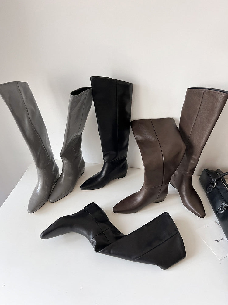 Karin Luna Elegant Style Slanted Inner Height-Increasing Long Boots