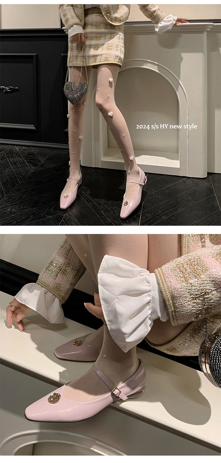Karin Luna Camellia Story~In stock  Full Leather Shallow Mouth Single Shoes