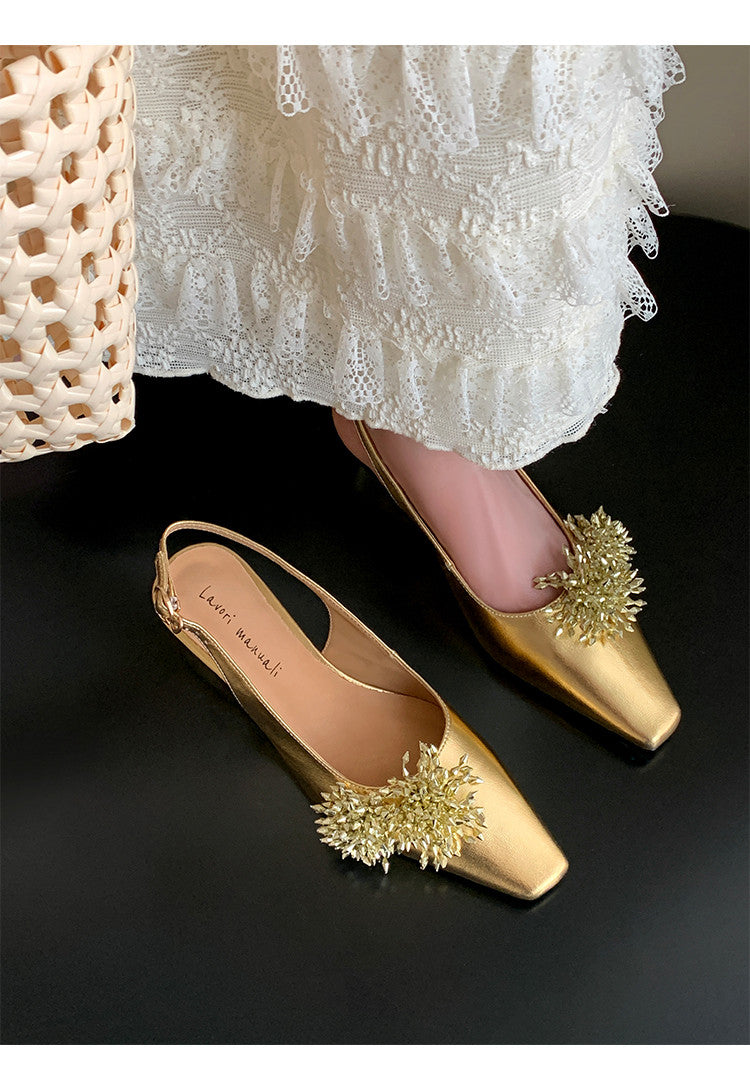 Karin Luna Brilliant Fireworks~Elegant Square-Toed Closed-Toe Chunky Heel Sandals