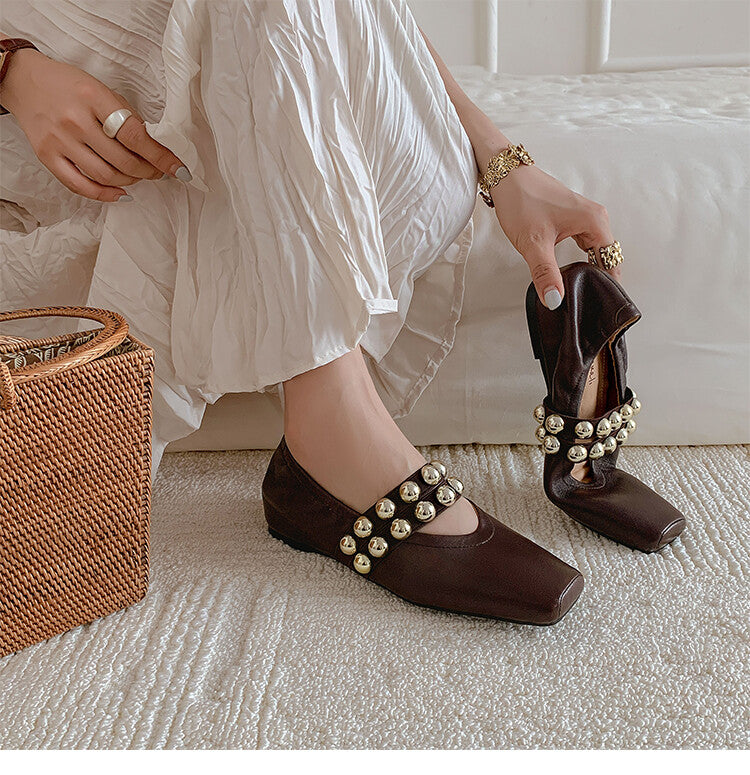 Karin Luna In Stock Spot Goods  Pig Nose Metal Strap Super Soft Granny Full Leather Mary Jane Shoes