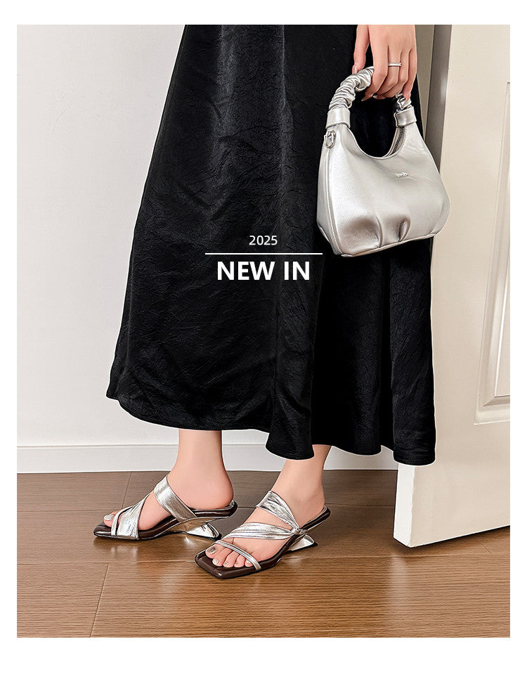 Karin Luna In Stock Spot Goods Minimalist Style Square-Toed Irregular Heel Slippers