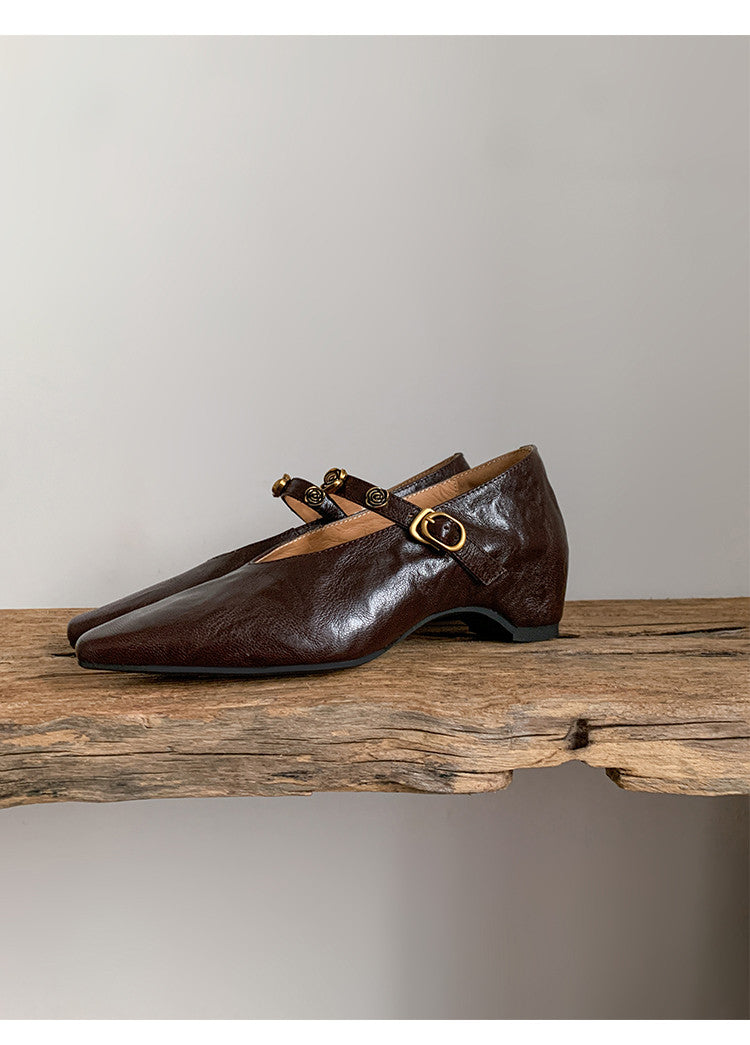 Karin Luna In Stock Spot Goods    Retro Classic Metal Camellia Irregular Heel Single Shoes