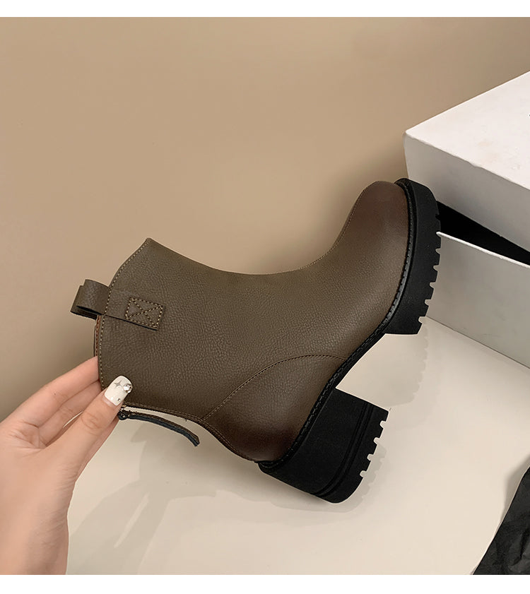 Karin Luna In Stock Versatile Round Toe Chunky Heel Ankle Boots