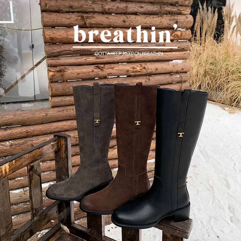 Karin Luna In Stock Spot Goods Basic Retro Square Toe Chunky Heel Riding Boots