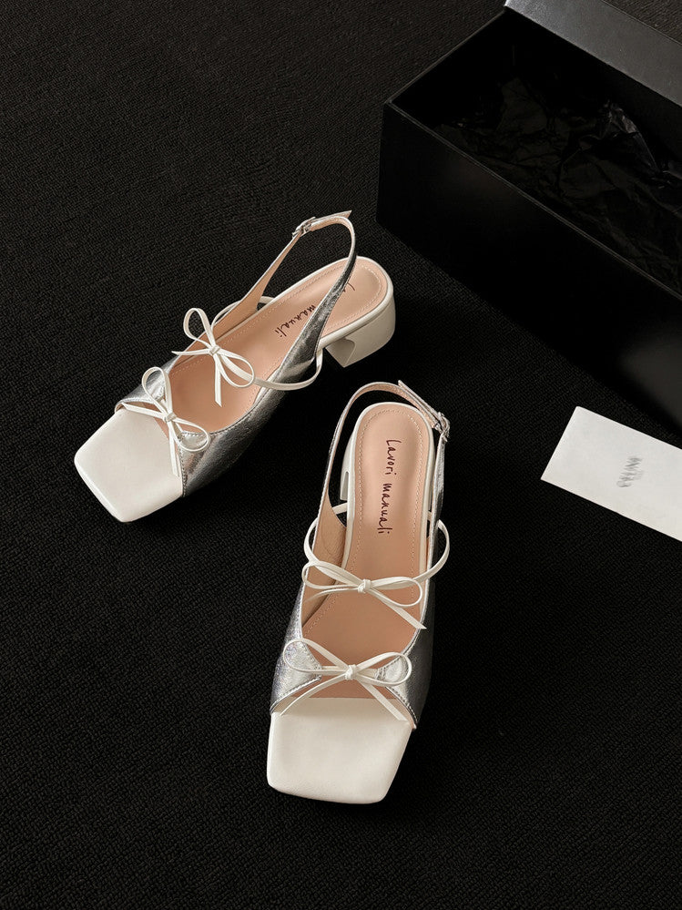 Karin Luna In Stock Spot Goods Square Toe Double Bow Thick Heel Sandals
