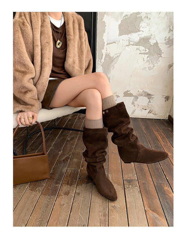Karin Luna In Stock Spot Goods  Bestselling Suede Leather Sold Out Fast: Pile of Matte Inner Height-Increasing Western Boots
