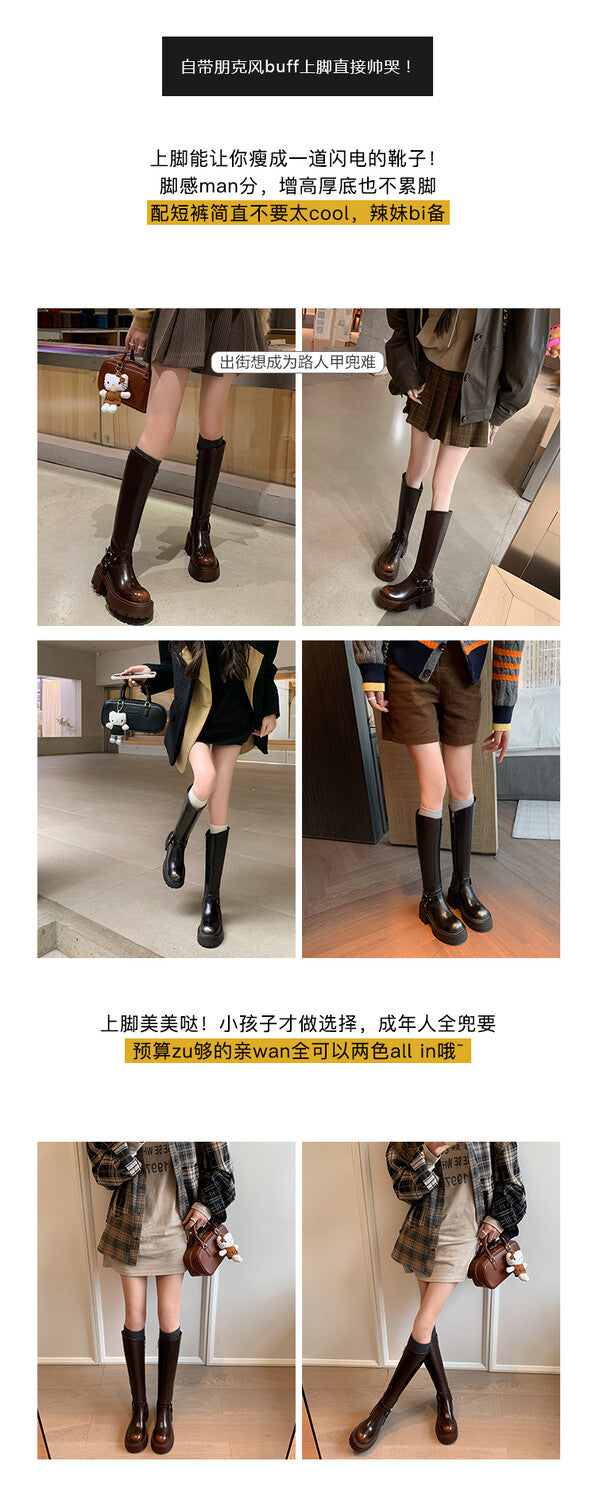 Karin Luna In Stock In Stock Slimming Diagonal Cut Tube Top  Best-selling in stock Retro Metal Buckle Thick-Soled Long Boots