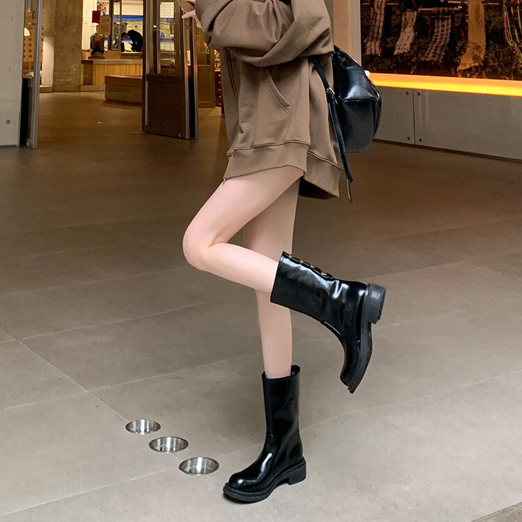 Karin Luna Classic Basic Style   Convertible Foldable Hidden Buckle Snow Fur Shoes Full cowhide Basic Flat Short Boots