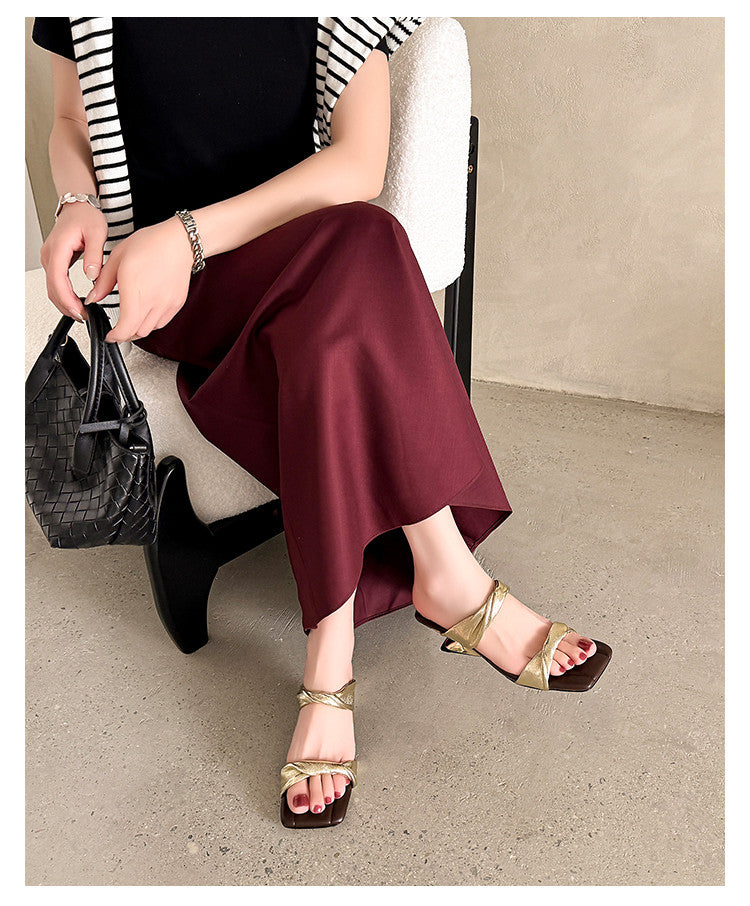 Karin Luna In Stock  Spot Goods   Square Toe One-Strap Irregular Heel Slippers
