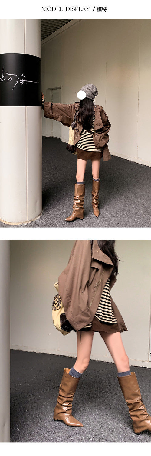 Karin Luna Elegant Style Pointed Toe Hidden Wedge Long Boots