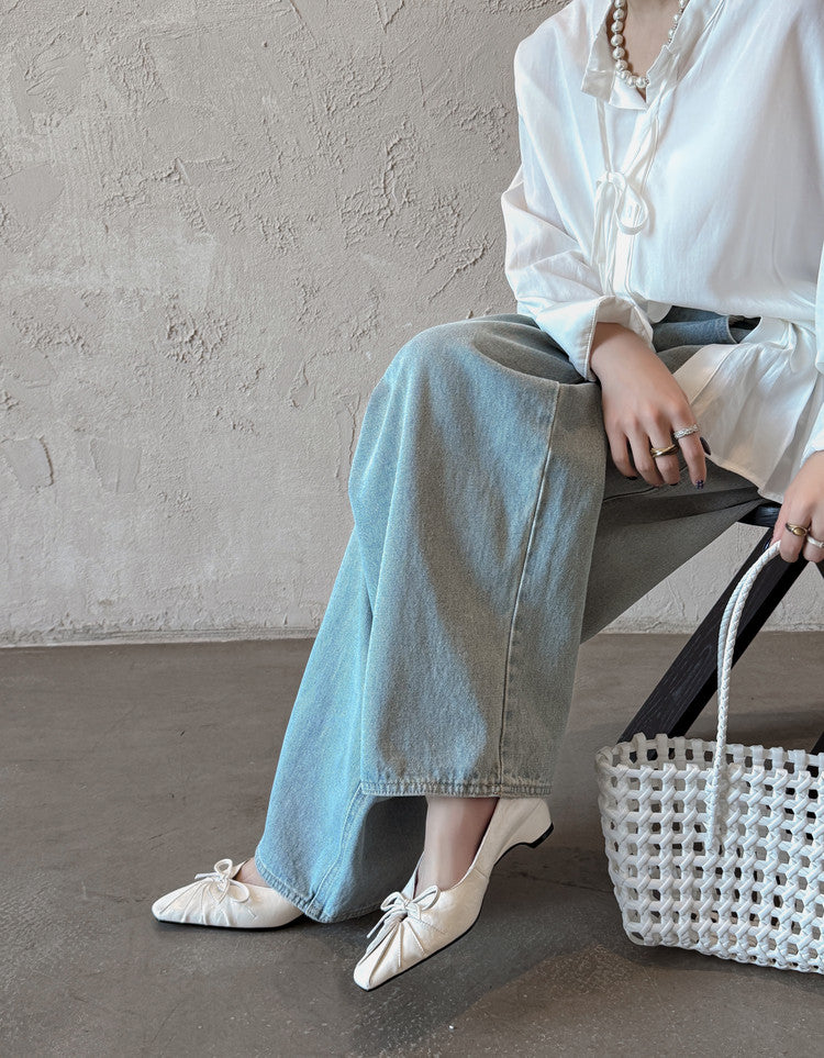 Karin Luna French Style Wrinkled Square Toe Height-Increasing Flats