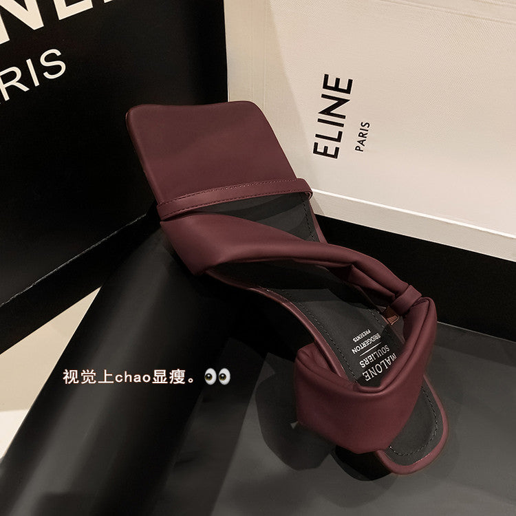 Karin Luna Best-selling in stock Minimalist Style  All-Matching Irregular Ultra-Soft Strap Square Toe High Heels