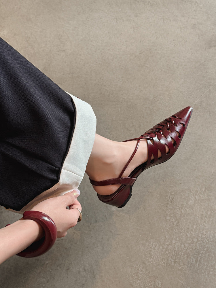 Karin Luna Braided Style ~Cross-woven Pointed Toe Closed-toe Sandals